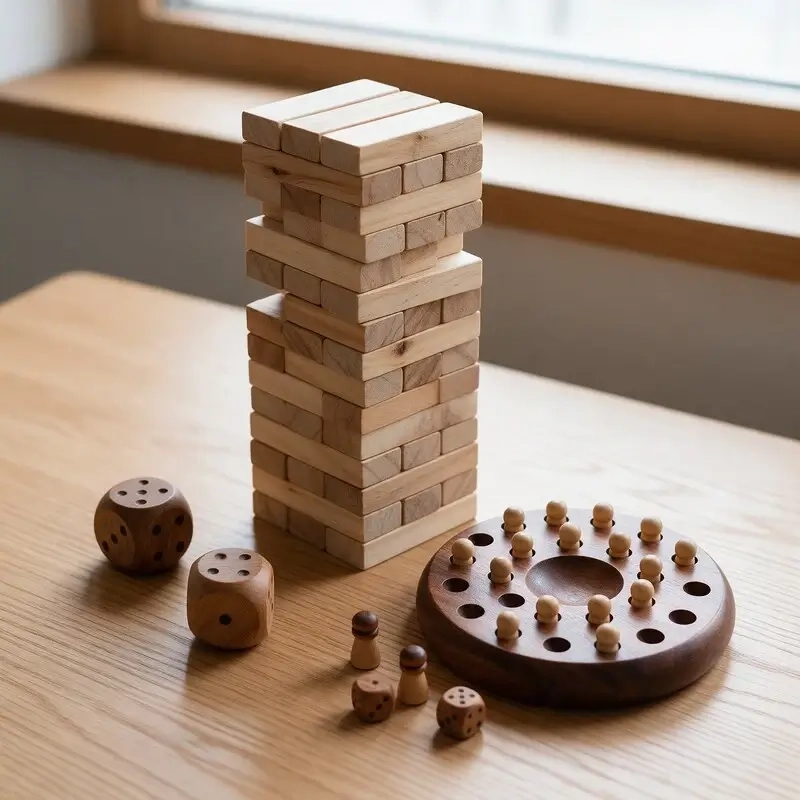 jeux-en-bois Des jeux en bois posés sur une table en chêne : l'étape 3, la fabrique